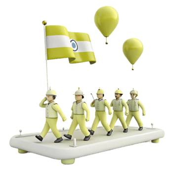 Yellow Toy Soldiers Marching with Flag and Balloons png