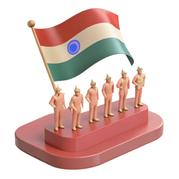 3D Render of People Standing in a Line with a Flag png