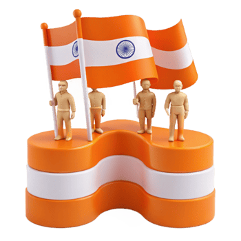 Three Figures Holding a Waving Flag on a Platform png