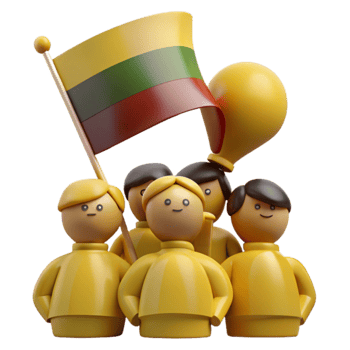 Group of Cartoon People Holding a Yellow and Green Flag png