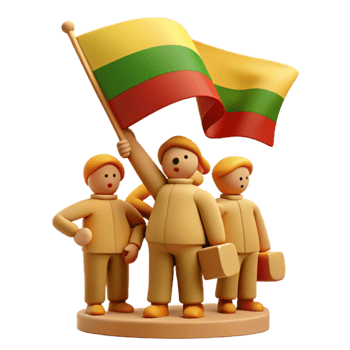 3D Render of Cartoon Figures Holding a Flag png