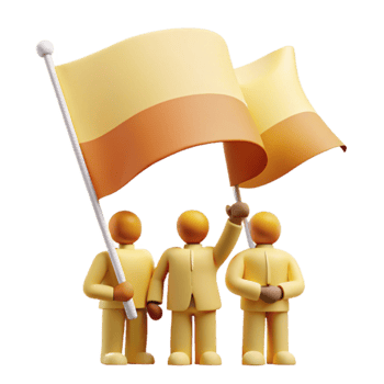 Group of 3D Characters Holding a Flag High png