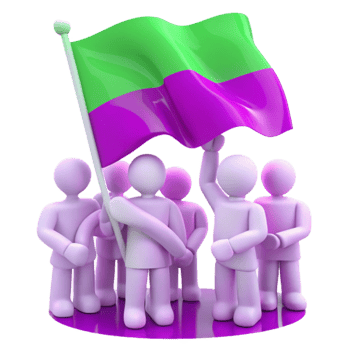 Group of People Holding a Green and Purple Flag png