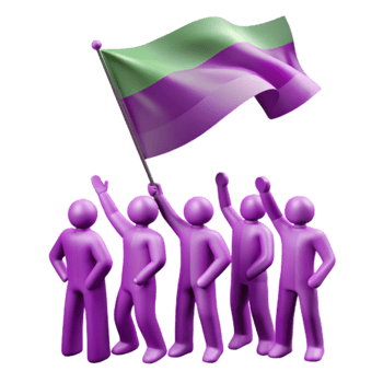 Group of People Raising a Green and Purple Flag png