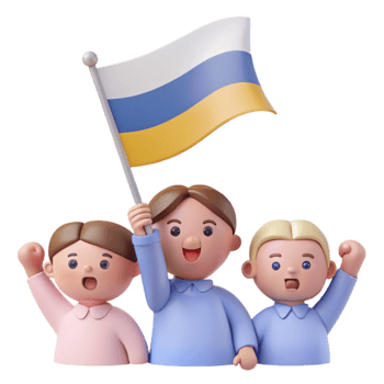 3D Cartoon Characters Holding a Yellow and Blue Flag png