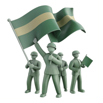 Green Flag Waving in the Wind Held by Soldiers png