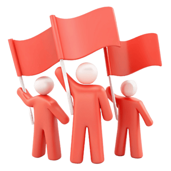 Three Stick Figures Holding Red Flags png