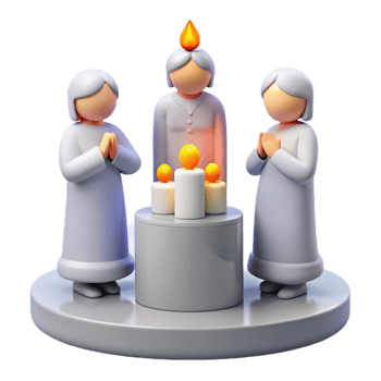 Three Figures Praying Around Lit Candles png
