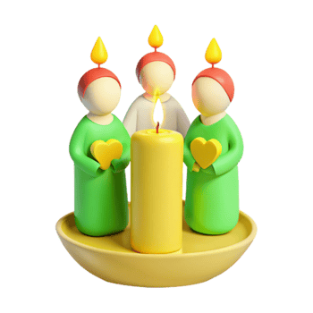 3D Render of Candle and Three Figures Holding Hearts png