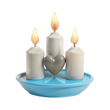 Three Candles and a Heart on a Blue Plate png