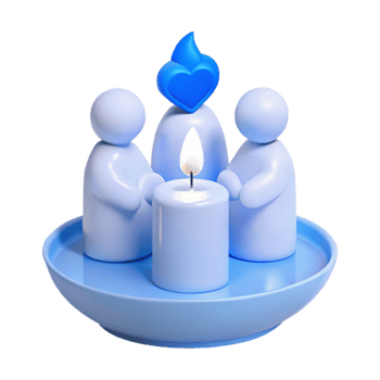 Three Figures Surrounding a Lit Candle with a Blue Heart Flame Above png