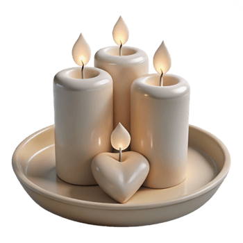 Three Candles and a Heart-Shaped Candle on a Plate png