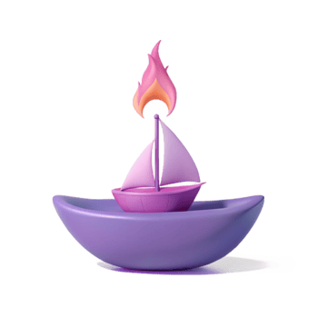 Purple Sailboat with a Flame on Top png