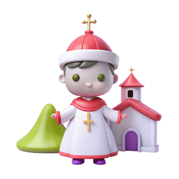 3D Cartoon Character of a Priest Standing in Front of a Church png