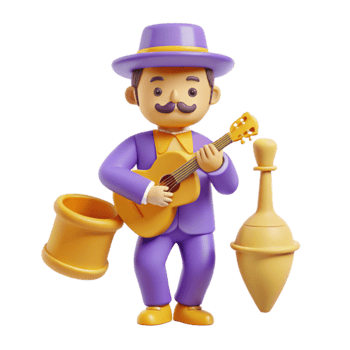 3D Cartoon Man Playing Guitar png