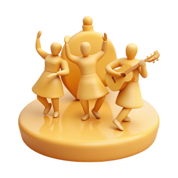 3D Render of Happy Characters with Guitar on Stage png