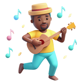 3D Animated Musician Playing Guitar with Joyful Expression png
