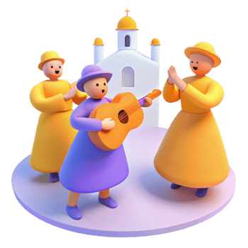 3D Illustration of People Singing and Playing Guitar in Front of a Building png
