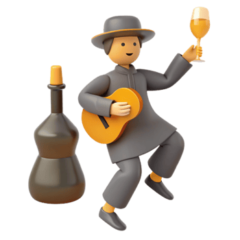 3D Cartoon Illustration of a Person Playing Guitar and Holding a Wine Glass png