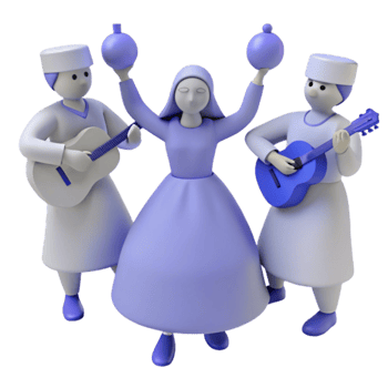 3D Illustration of Three Characters Performing a Festive Celebration png