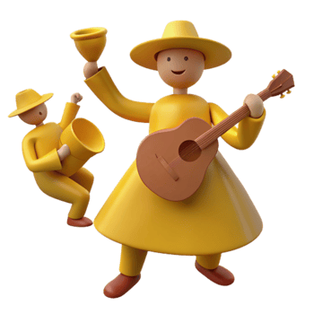 3D Cartoon Character Playing Guitar with a Bell png