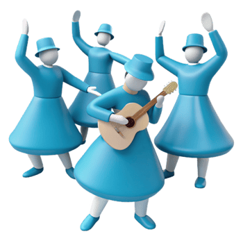 Blue Characters Dancing and Playing Guitar png
