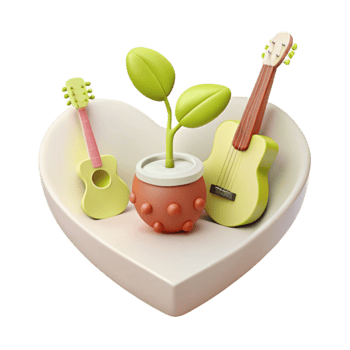 Two Guitars and a Plant in a Heart-Shaped Display png