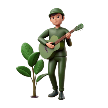 3D Cartoon Soldier Playing Guitar png