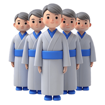 Group of Cartoon Characters in Traditional Japanese Clothing png