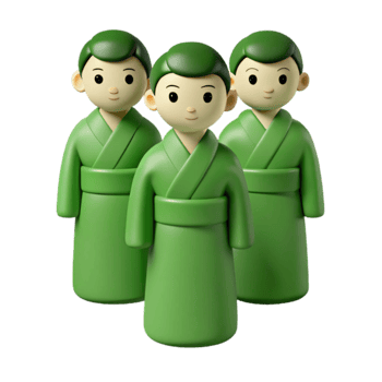Three Cartoon People Wearing Green Robes png