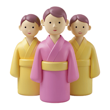 3D Cartoon Illustration of People Wearing Traditional Japanese Kimono png
