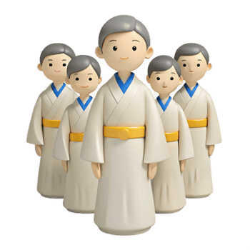 Group of Cartoon Characters in Traditional Robes png