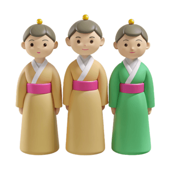 3D Cartoon Characters in Traditional Asian Clothing png