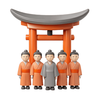 3D Render of Traditional Japanese Gate with Figures png