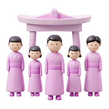 3D Render of Cartoon People in Traditional Asian Clothing Under a Gateway png