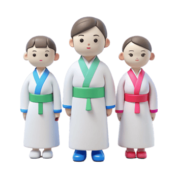 3D Cartoon Characters Wearing Traditional Asian Clothing png