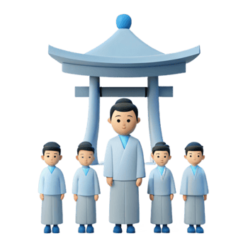 3D Illustration of People Standing in Front of a Traditional Asian Gate png