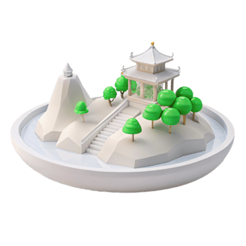Miniature Island Scene with Pagoda and Mountain png