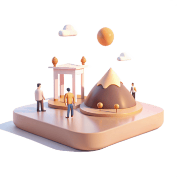 3D Miniature Scene with a Mountain, Archway, and Figures png