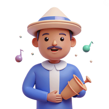 Smiling Cartoon Man Holding a Musical Instrument png