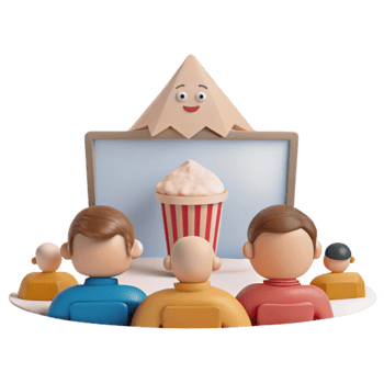 Group of Cartoon Characters Enjoying a Movie Night With Popcorn png