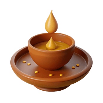3D Rendered Clay Diya with Wax Drops png