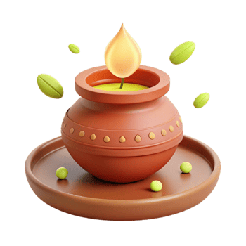Clay Pot with Candle and Green Leaves png