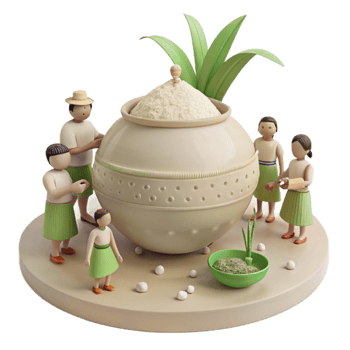 Celebration of Harvest with a Large Pot of Rice and Green Leaves png