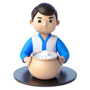 3D Character Holding a Clay Pot of Milk png