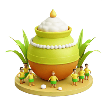 3D Illustration of a Traditional Pot with Small Figures Surrounding It png
