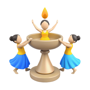 Two 3D Characters Holding a Chalice with a Person on Fire png