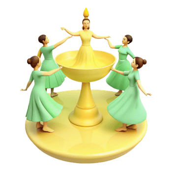 Four Women Dancing Around a Golden Chalice png