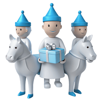 Three Wise Men Riding White Horses with a Gift png