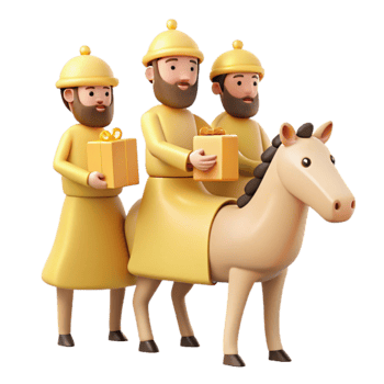 Three Wise Men Riding a Horse with Gifts png